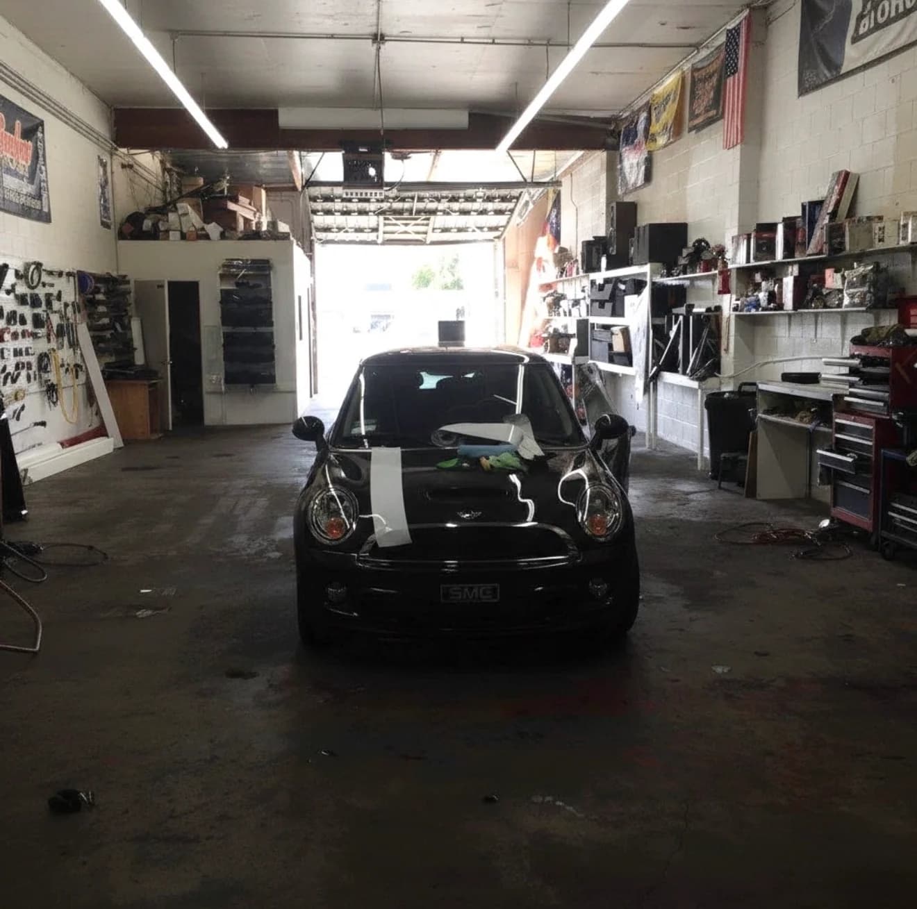 Car getting a vinyl wrap installed